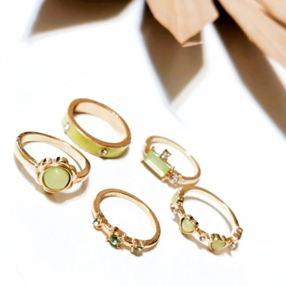 SOLD Anthropologie Gold Rings with Light Green Accents - Picture 2 of 2